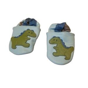 Olea London Baby Leather Shoes Dinosaur Blue 6-12M Soft Sole New Without Tags